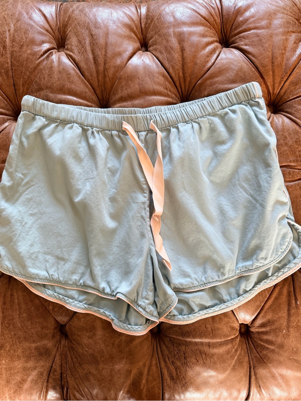 Lake Pajamas Women’s Lounge Sleep Shorts  Blue Drawstring Size Large 100% cotton